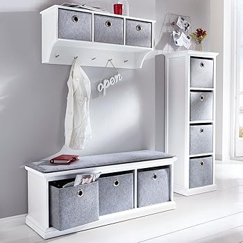 Miavilla Wandregal Max Garderobe Mit Korben Mdf Weiss Grau Ca B84 X T27 X H36 Cm Amazon De Kuche Haushalt