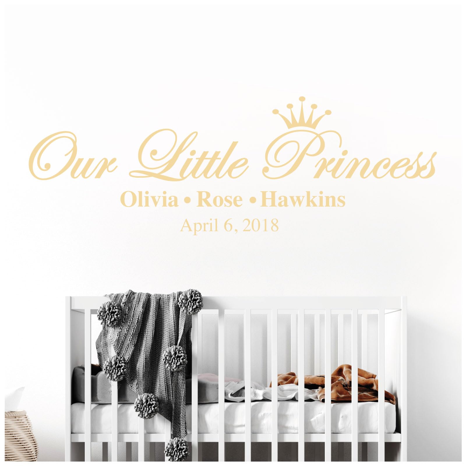 Our Little Princess, Names & Date of Birth - Baby Nursery Girls Wall Sticker [Large] [Cream]