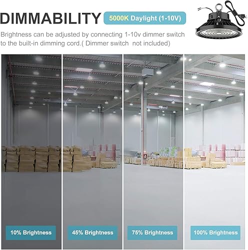Miniatura 5 de Luces LED UFO High Bay de 200 W, regulables 30000 lúmenes, equivalente a bombillas HPS de 800 W o MH, 5000 K blanco brillante, luz industrial