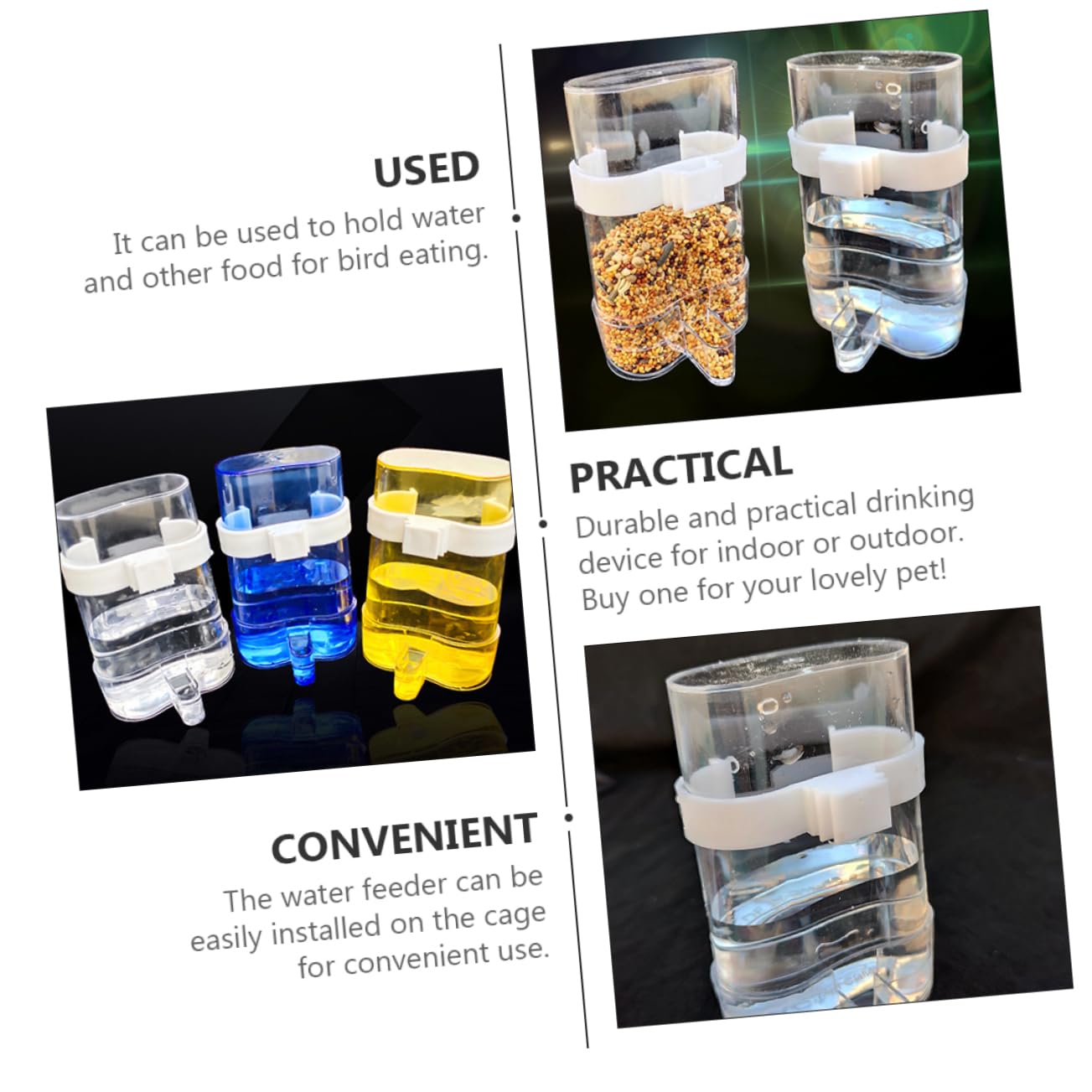 VANZACK Abbeveratoio Automatico per Pappagalli e Uccelli Domestici 12pz, Bevitore in Plastica per Gabbie Indoor e Outdoor, Distributore Acqua e Alimentatore per Uccelli