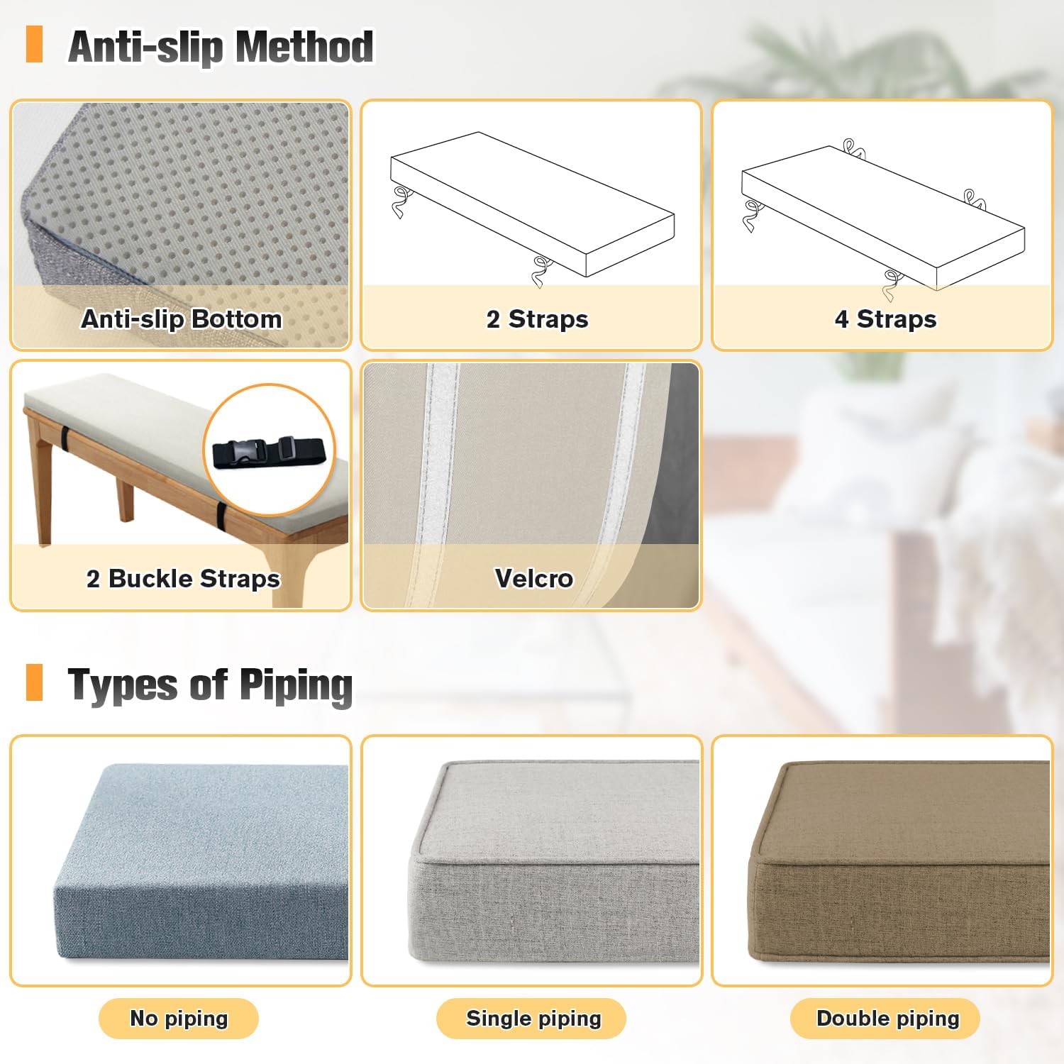 Custom Size Bench Cushion/Bay Window Seat Pads, Soft Bench Cushion for Outdoor Furniture, Waterproof Seat Cushion, Non Slip Seat Mat for Patio Bench Swing (Thickness 4IN)