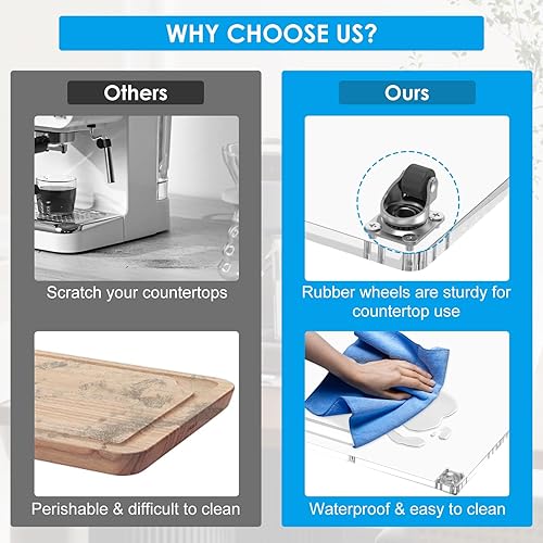 Miniatura 7 de Bandeja deslizante enrollable de 360 para cafetera y electrodomésticos de cocina, deslizadores acrílicos de 14 x 13 pulgadas con ruedas de goma