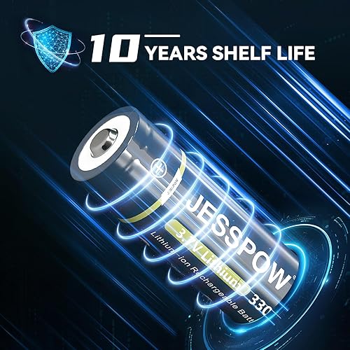 Miniatura 4 de JESSPOW Paquete de 2 baterías recargables 18650 de litio de 3.7 V 3300 mAh con botón superior, baterías para linterna, cámara, ventilador pequeño,