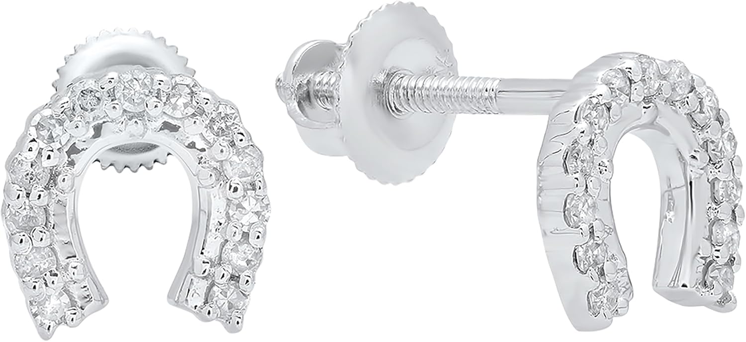 Dazzlingrock Collection 0.15 Ctw 10K Real Solid Gold Round White Natural Diamond Women Horse Shoe Earrings