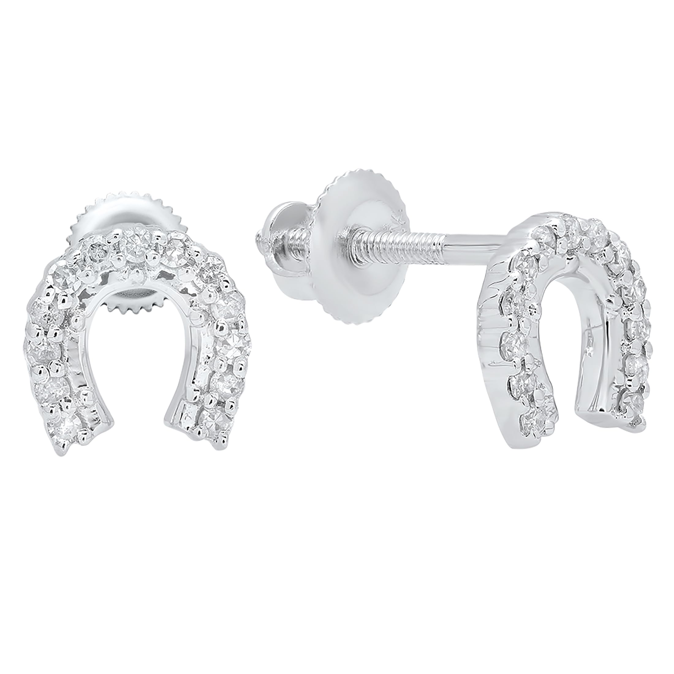 Dazzlingrock Collection 0.15 Cttw Round White Diamond Womens Horse Shoe Earrings, 10K Solid White Gold