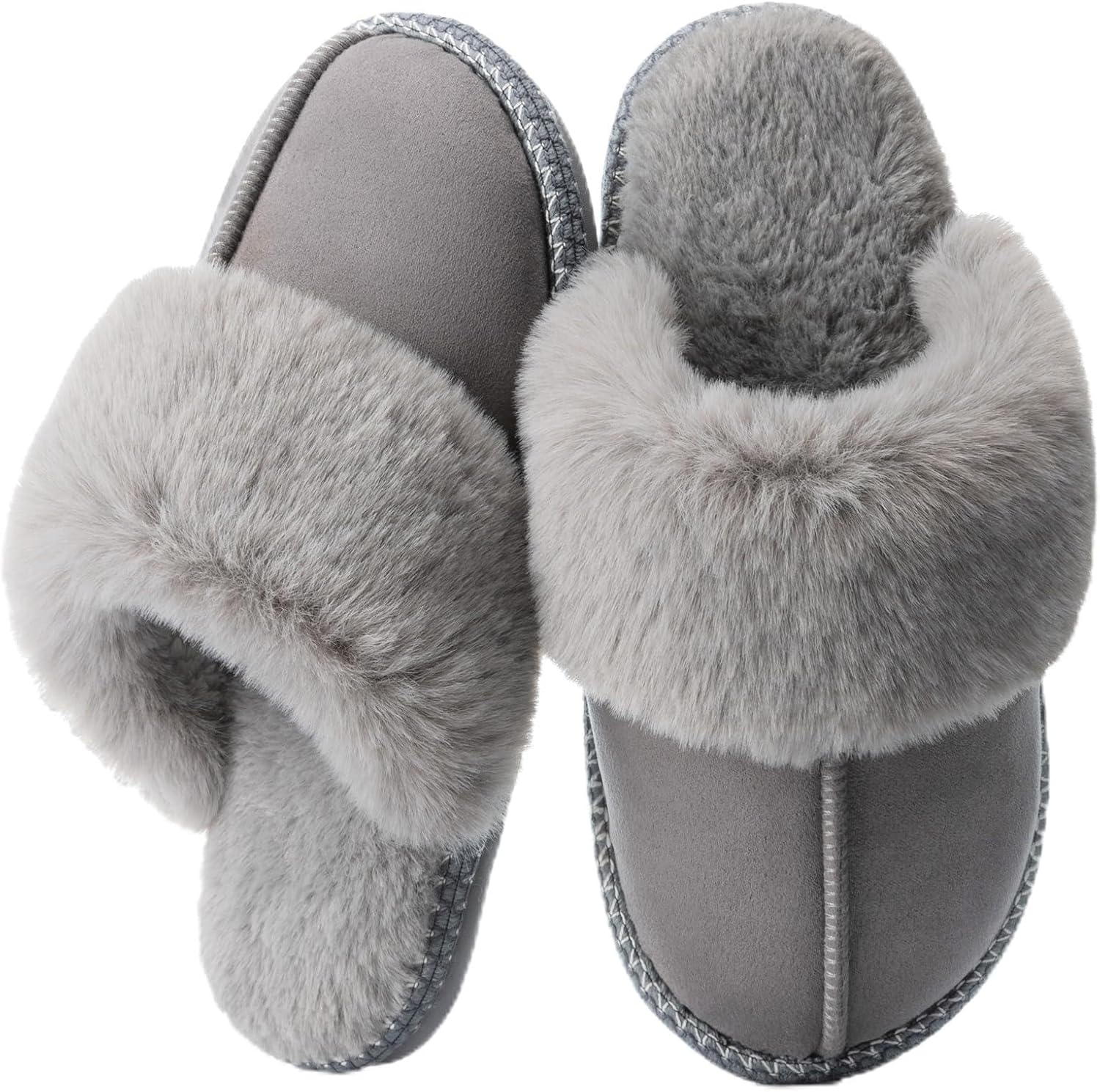 Fuzzy Slippers for Women with Memory Foam Warm Winter Faux Fur Slippers House Shoes Indoor Outdoor Gifts For Women Suede Anti-Skid