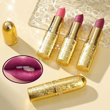 Purple Matte Lipstick, Dark Red Lip Stick for Women, Hot Color Lipgloss Smooth Full-Coverage Moisturizing, Waterproof Non-sticky Lips Tinted, Lip Balm Long Lasting Gift for Lady