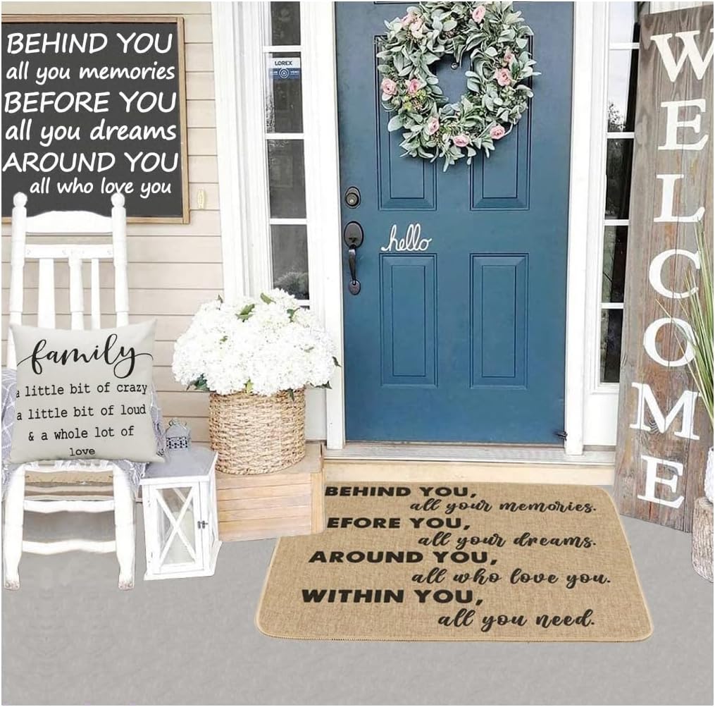 Welcome Mat for Front Door Rustic Farmhouse Door Mat Behind You All Your Memories Doormat Home Floor Mats Non Slip Rubber Entrance Rug for Indoor Outdoor 17" x 28"