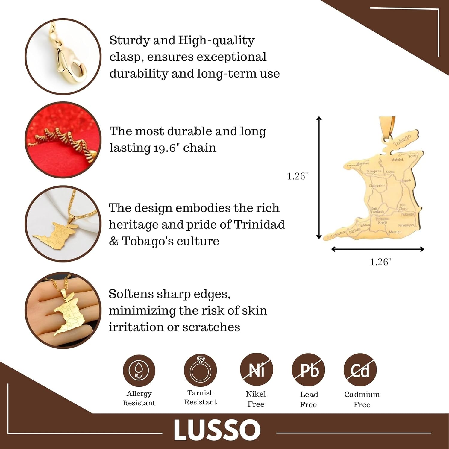 14K Yellow Gold Big Trinidad & Tobago Map Pendant Necklace - Ethnic Trinidad Necklace City Map Pendant Charm Jewelry Gifts For Women Men - Image 9