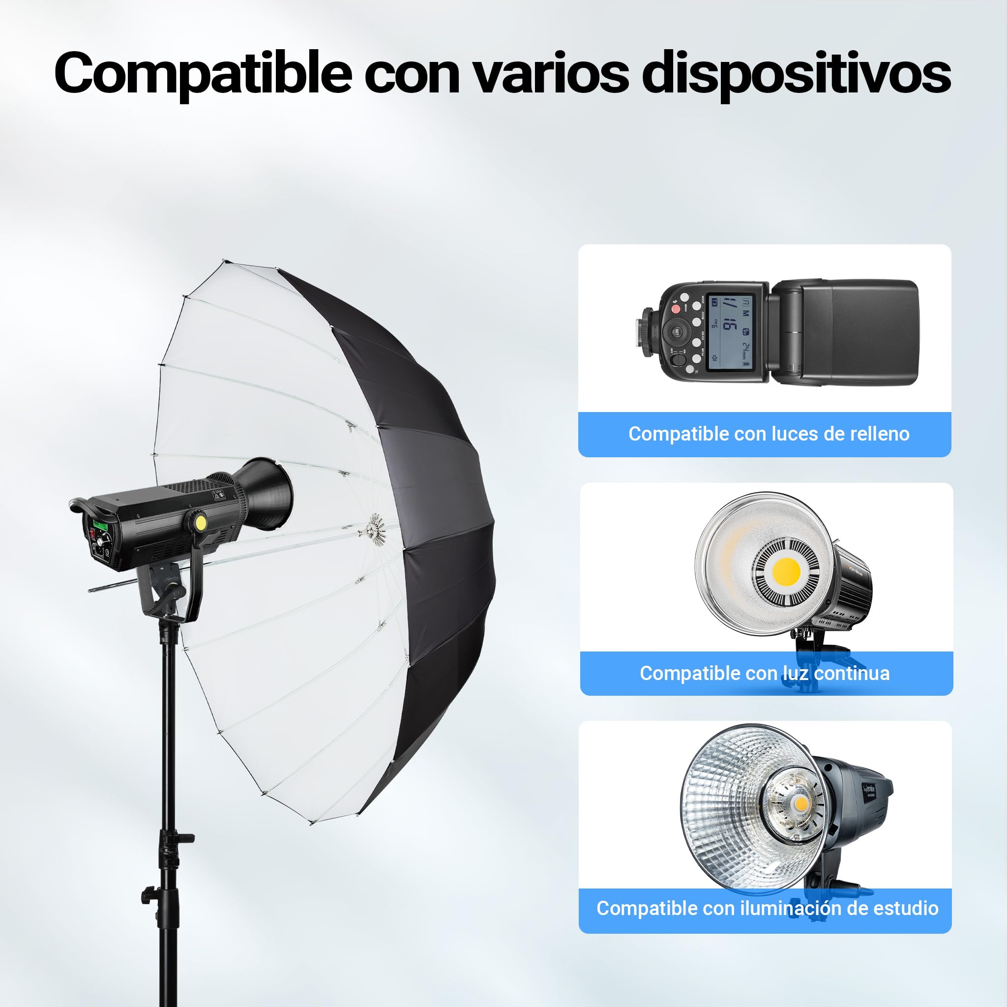 Walimex pro Parasol fotográfico parabólico Negro/Blanco Ø 165 cm + difusor – Set de modeladores de luz para fotografía y videografía