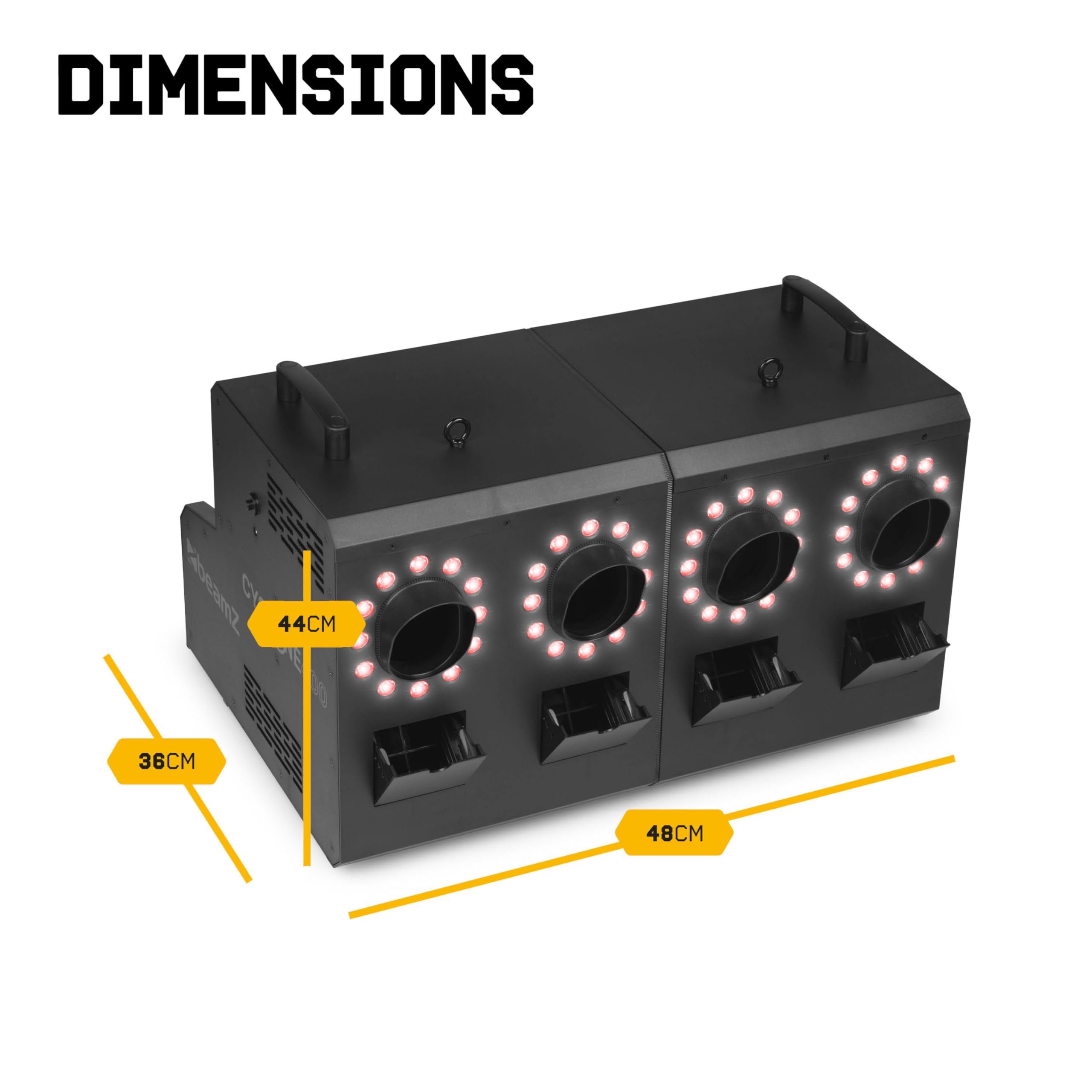 BeamZ Cyclone400 Pack Machine à Fumée et à Bulles 2-en-1 avec 48 LEDs RGBW, 10L de liquide à fumée et 10L de liquide à bulles inclus