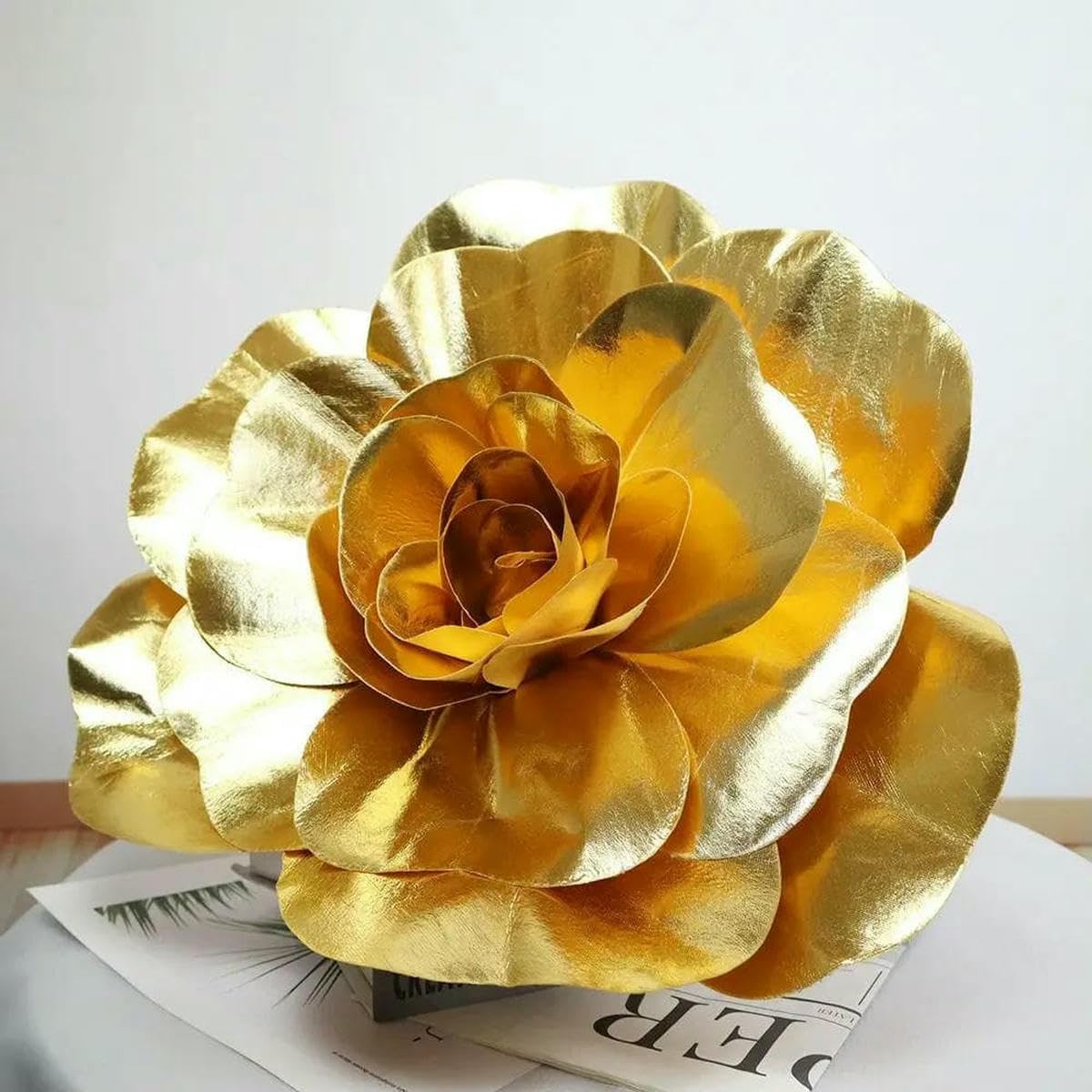 DUBTEDHOU Artificial Flowers, 1pc 30/40/50cm Giant Rose Flower Head fashion Party Setting Arrangement Fake Foam Rose Shiny Wedding Decor Artificial Flowers(Yellow 30cm)