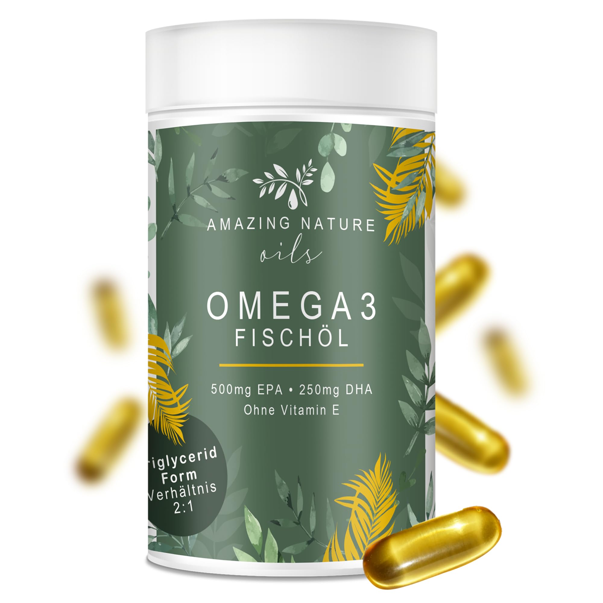 Omega 3 Fischöl Kapseln hochdosiert. 1000 mg Omega-3 pro Tagesdosis mit 500 mg EPA & 250 mg DHA in nur einer Kapsel – 120 Kapseln Premium Qualität Drogerie & Körperpflege