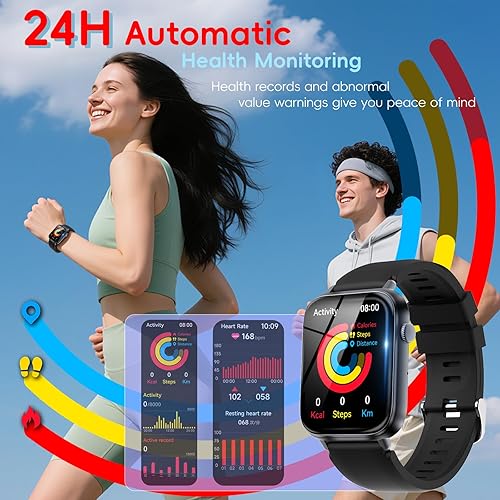 Miniatura 4 de Smartwatch para hombres y mujeres, reloj de fitness con monitor de pasos, IP68 impermeable rastreador de actividad, color negro