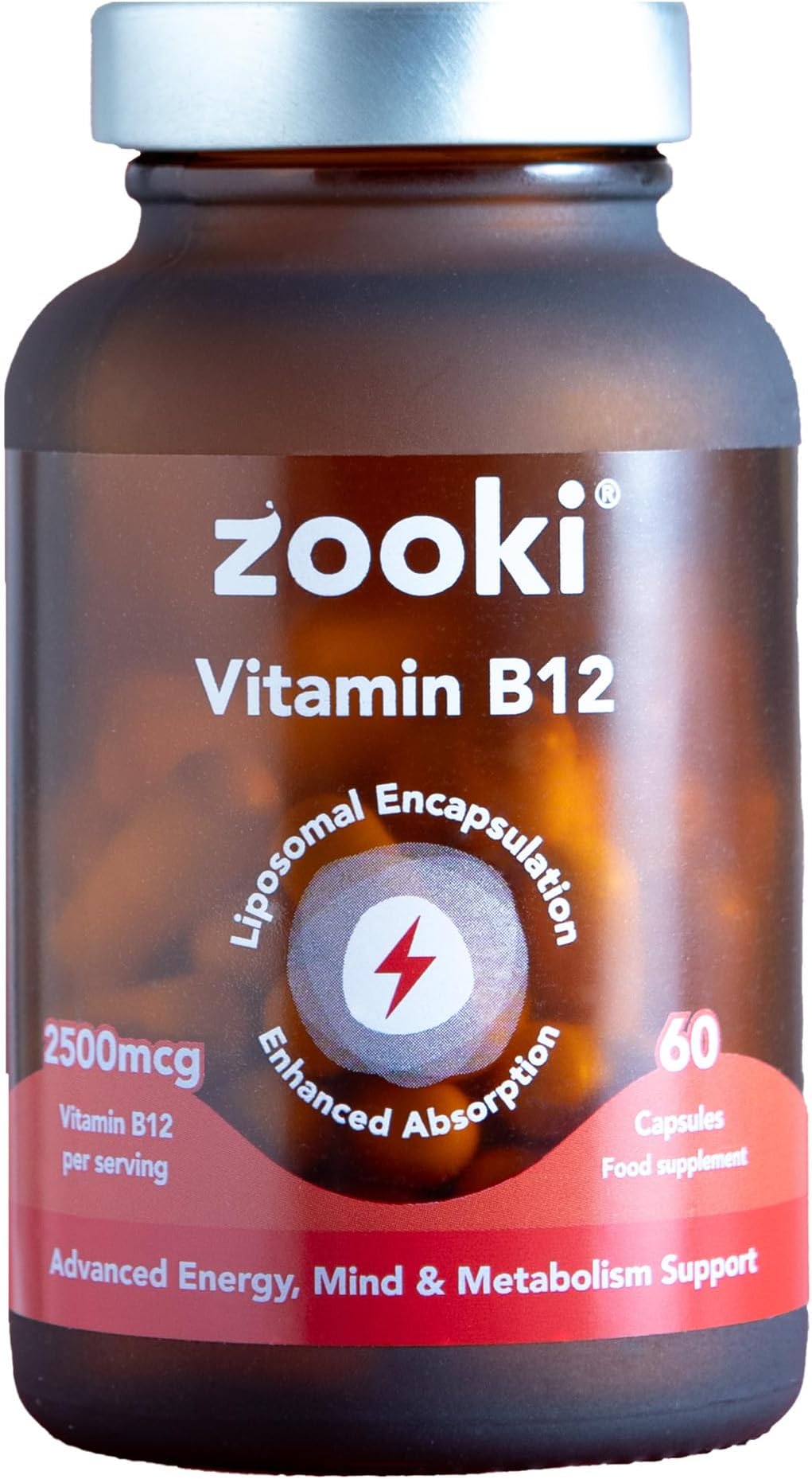 Zooki2500mcg Liposomal Vitamin B12 Capsules | 4X Higher Absorption | Methylcobalamin for Energy, Cognition, Metabolism Support | Natural Ingredients | (30 Servings)