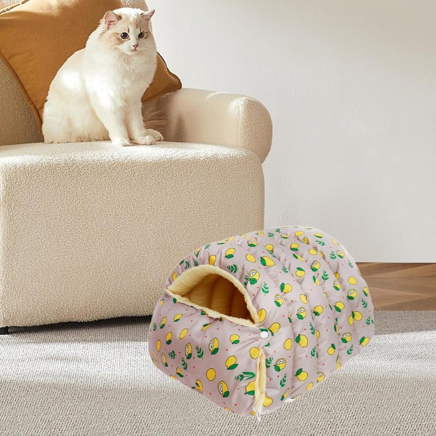 Removable and Washable Winter Closed-Off Cat Bed, Warmth Cozy Comfort Plush Pet Cave, Winter Cozy Safe Hideaway Soft Bed Sleeping Nest for Cats and Dogs
