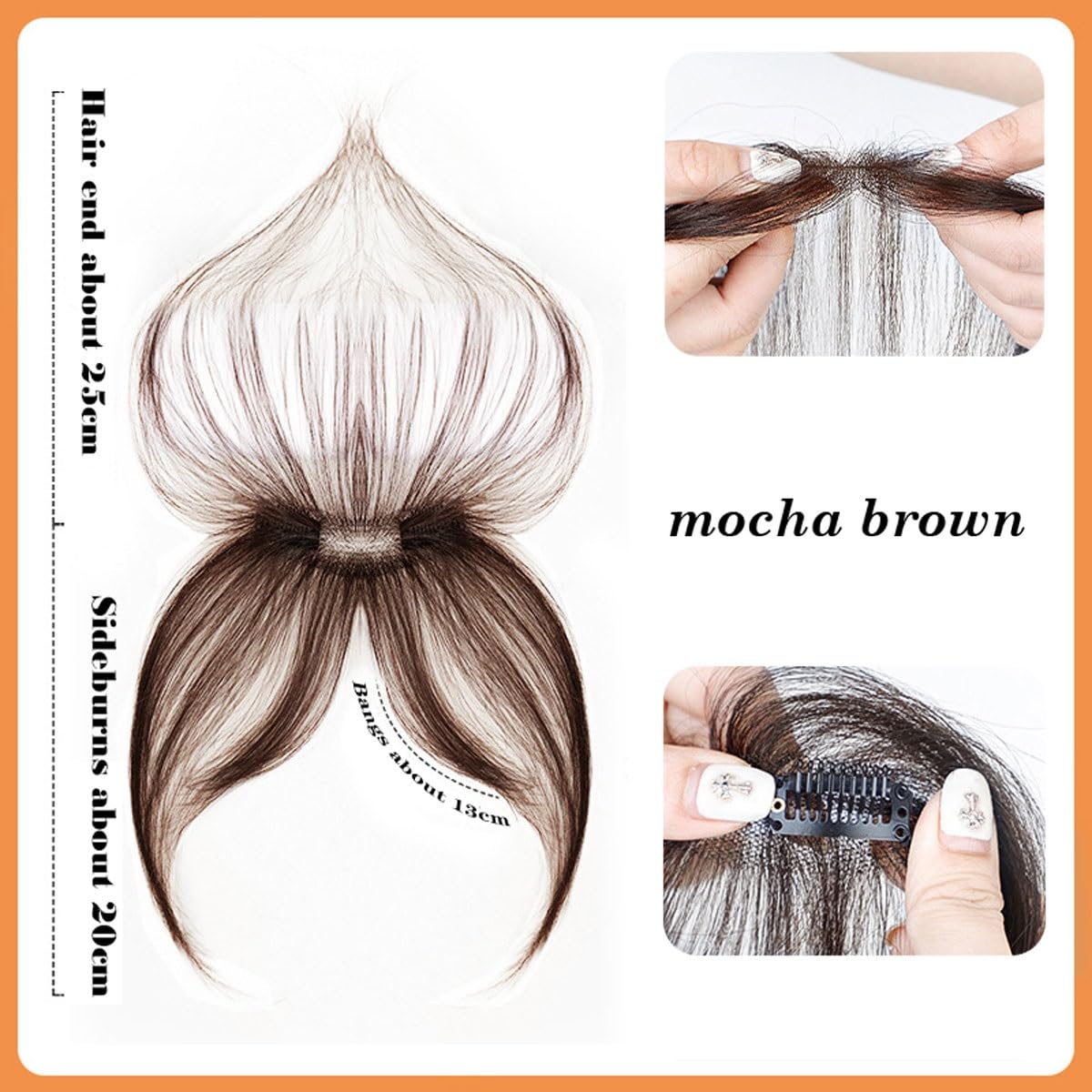 Clip In Bangs Ludzkie włosy Clip On Bang Fałszywe grzywki Na co dzień Zakrzywione grzywki Zakrywają siwe włosy i zwiększają objętość włosów (Kolor: mokka brązowy)