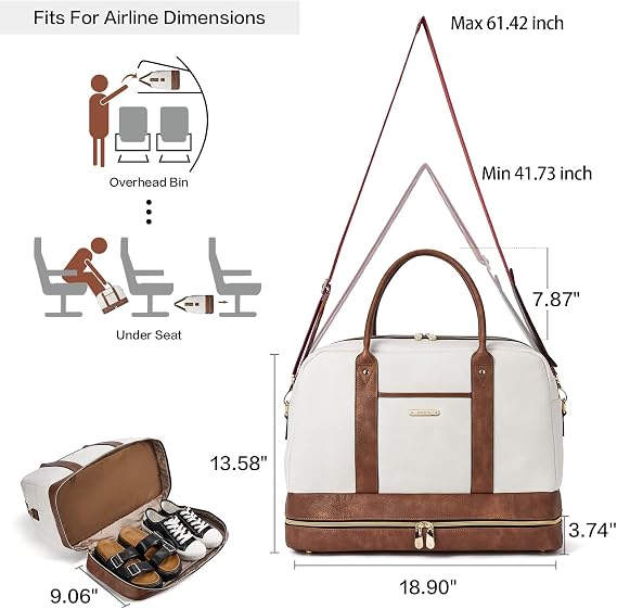 BOSTANTEN Weekender Bags for Women Travel Leather Overnight Bags | Shoe Compartment, Trolley Sleeve, Fits Under-seat, Airline-Friendly Carry-on Size, Designer, Weekend Getaways, Business Trip