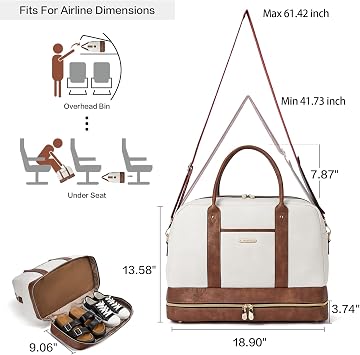 BOSTANTEN Weekender Bags for Women Travel Leather Overnight Bags | Shoe Compartment, Trolley Sleeve, Fits Under-seat, Airline-Friendly Carry-on Size, Designer, Weekend Getaways, Business Trip
