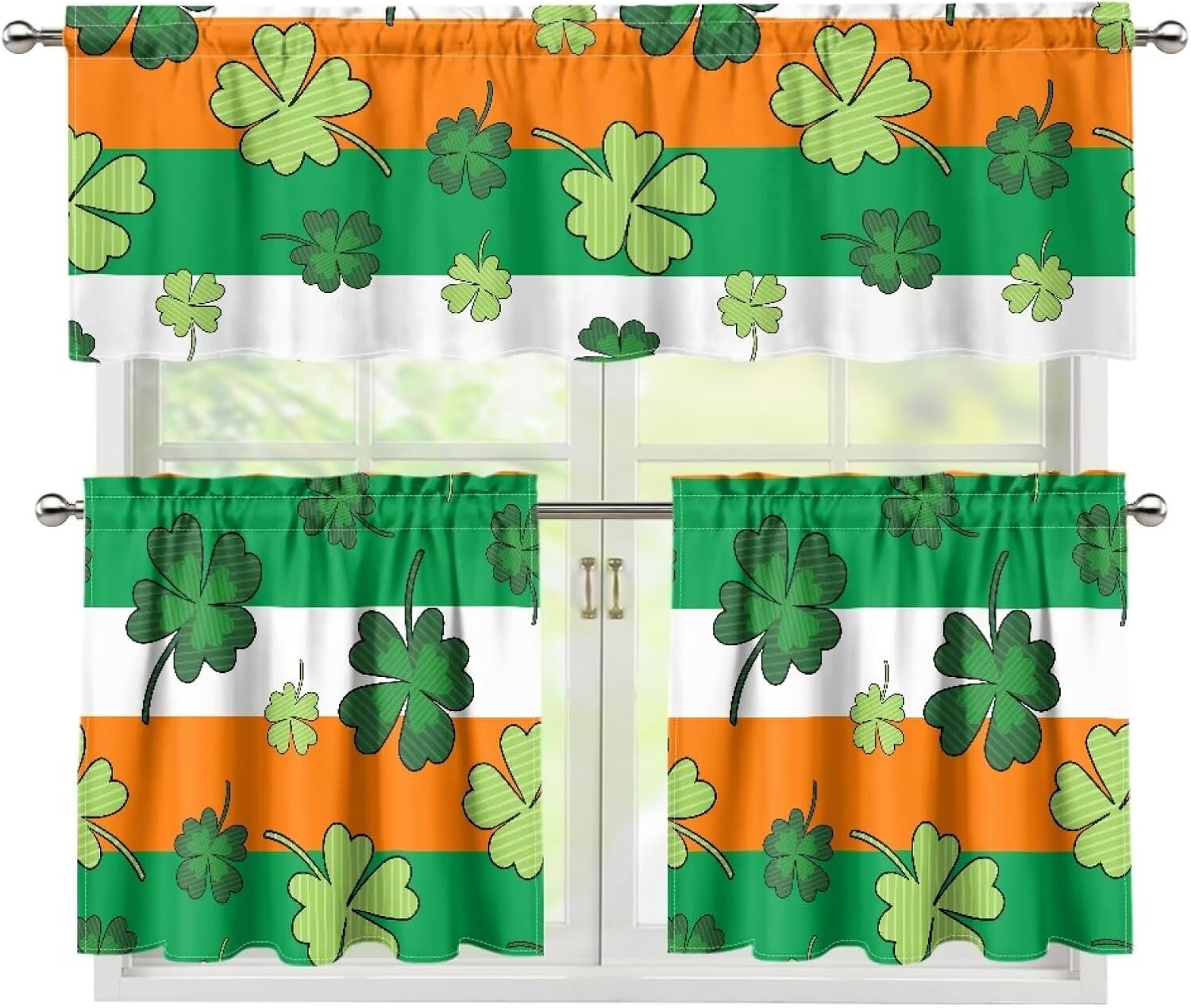 Cozeyat Spring Curtain Set, Merry St. Patrick's Day Holiday Window Valances and Tier Set for Living Room Kitchen Home Décor 54'x18' & 27.5'x24'x2, 3 Panels