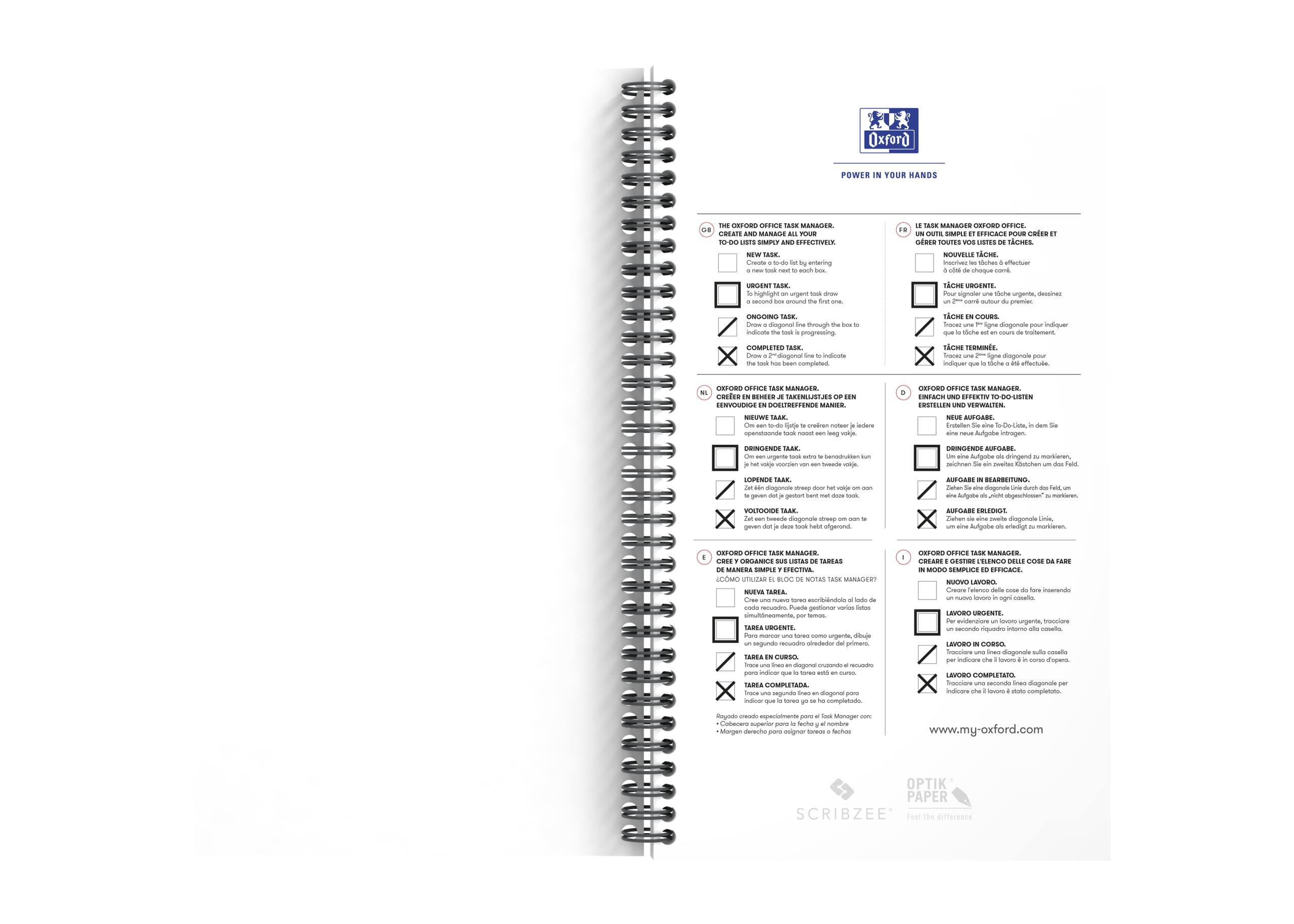 Oxford Task Manager - Quaderno a spirale, 230 pagine, colore: Blu