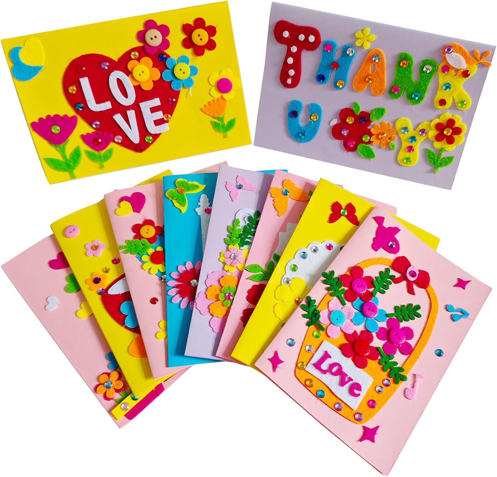 EAJASUCE 10 Pcs Card Making Kits for Kids Greeting Card Making Kit Thank You Card Kit DIY Handmade Card Making Supplies Art Crafts for Kids