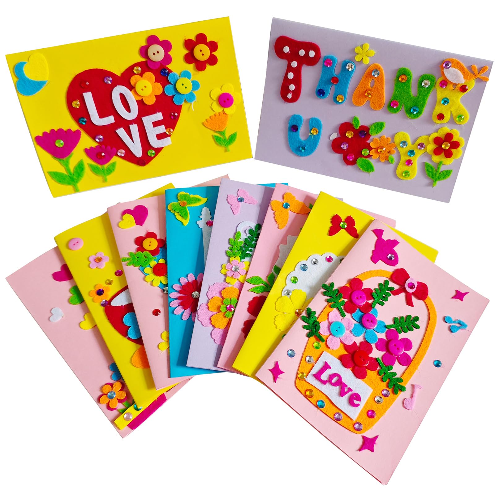 EAJASUCE 10 Pcs Card Making Kits for Kids Greeting Card Making Kit Thank You Card Kit DIY Handmade Card Making Supplies Art Crafts for Kids
