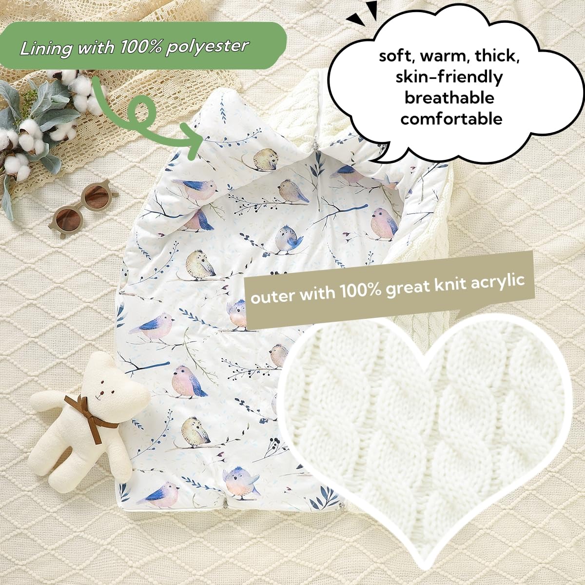 LLmoway Warm Swaddles for Newborns Soft Thick Knit Baby Infant Sleeping Bag Receiving Blankets for Boys Girls Winter Beige