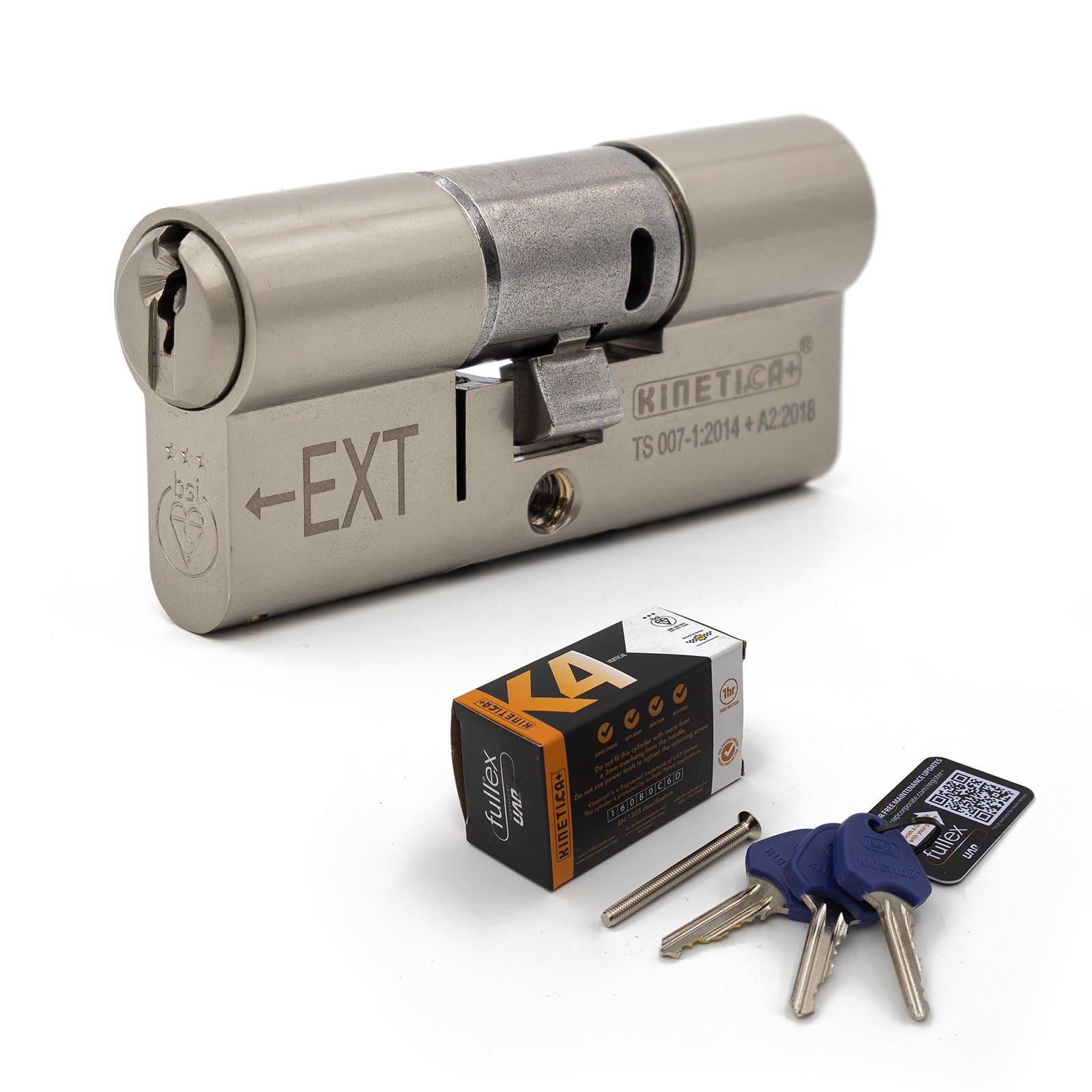 Truly Pvc Limited Nickel Fullex Kinetica+ K4 3* Euro Cylinder Door Lock - 50/50, 3 Keys