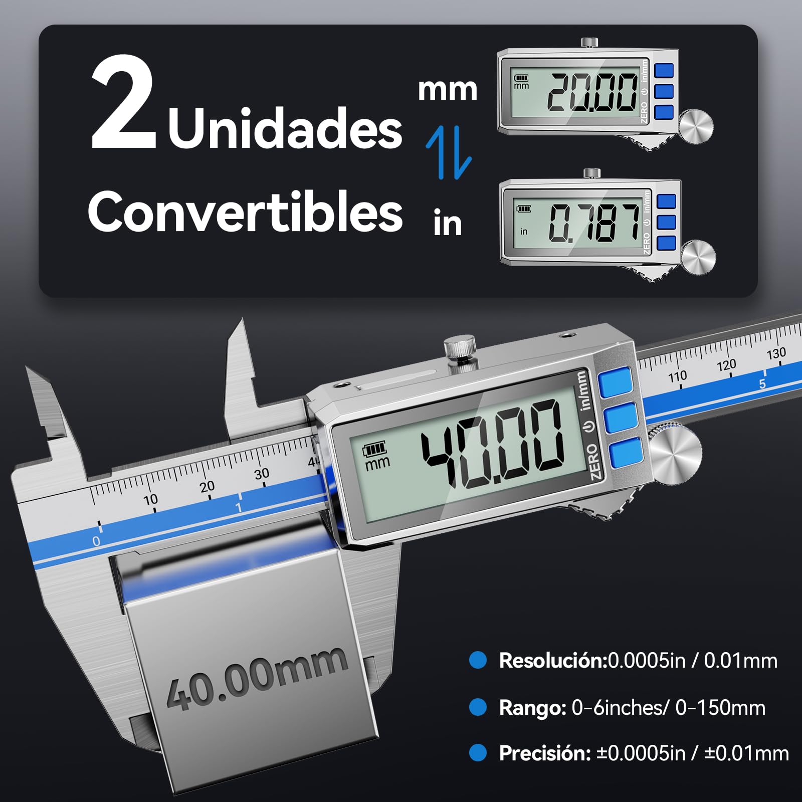 Preciva Calibre Digital, Pie de Rey Digital USB-C Recargable, 150mm Calibrador Digital con Pantalla LCD Grande, Acero Inoxidable, Conversión MM/Pulgadas Profesional y Hogar