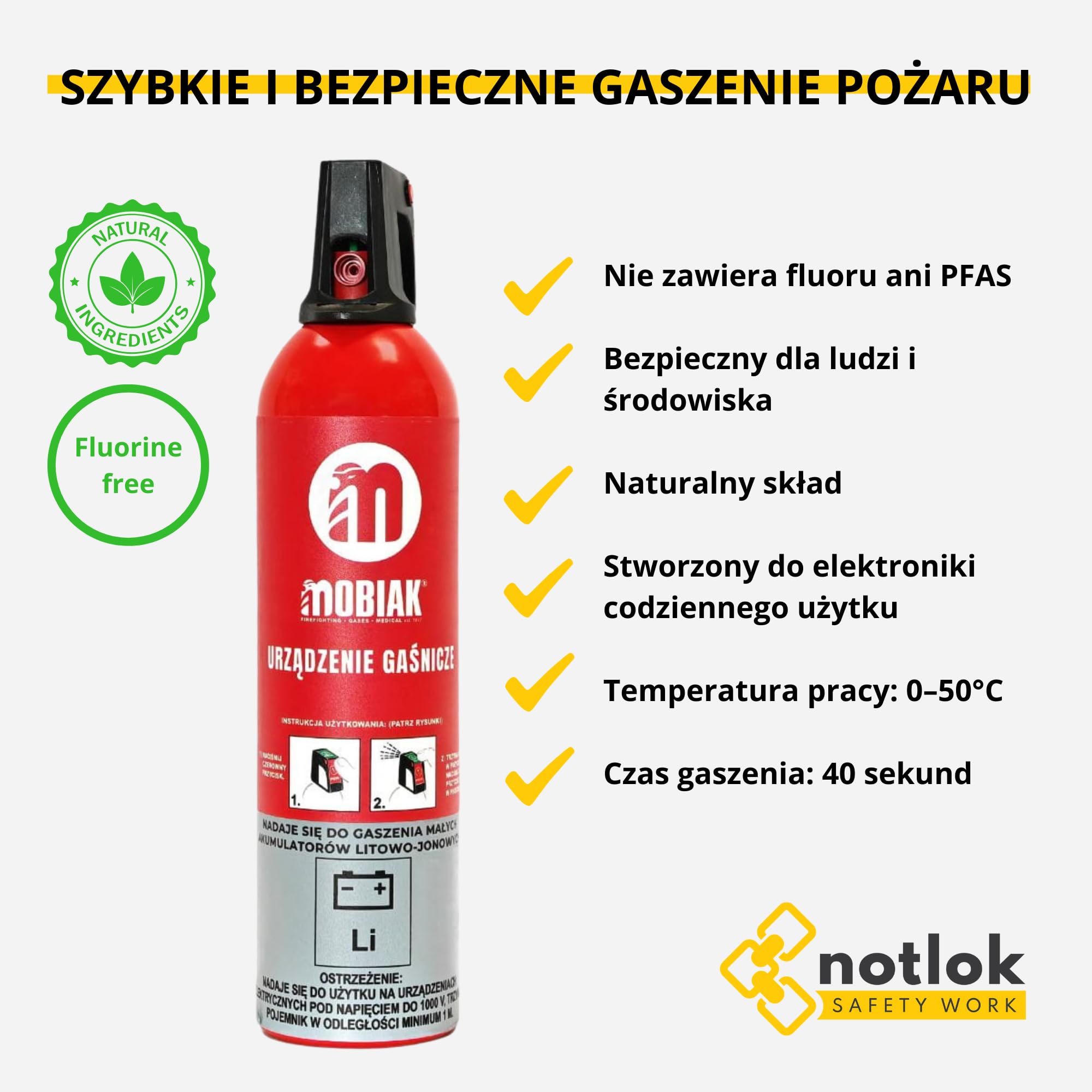 Gaśnica 750 ml | Pożary elektryczne | Spray gaśniczy do baterii litowych i akumulatorów | Bezfluorowa, bez PFAS | Do wnętrz i pojazdów