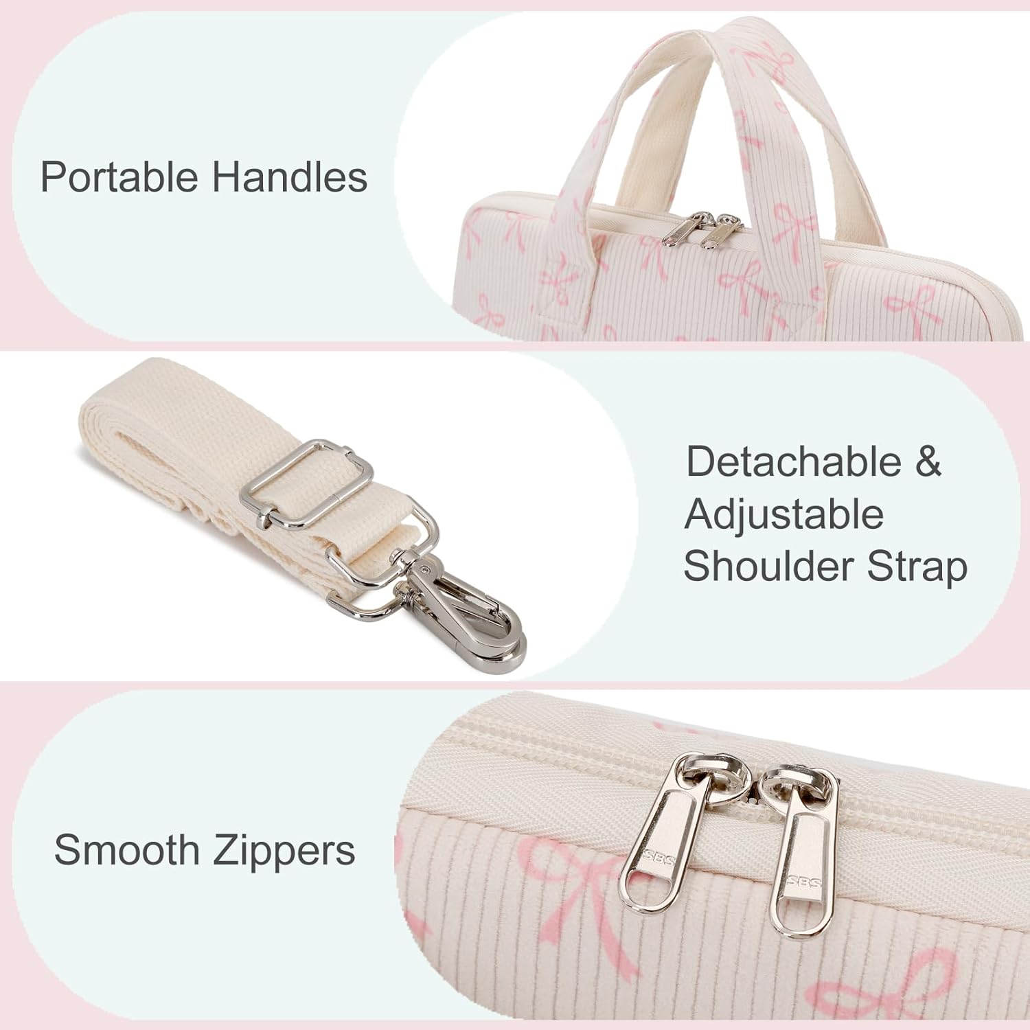 Octsky Tablet Bag Kids Tablet Carrying Bag with Shoulder Strap, Soft Lining, Bowknot Beige - Image 7