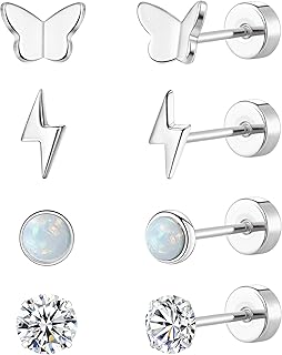 Titanium Earrings for Sensitive Ears G23 Pure Titanium Stud Earrings for Women Butterfly Lightning Opal CZ Earrings Titanium Studs Hypoallergenic 20G Flat Back Stud Earrings