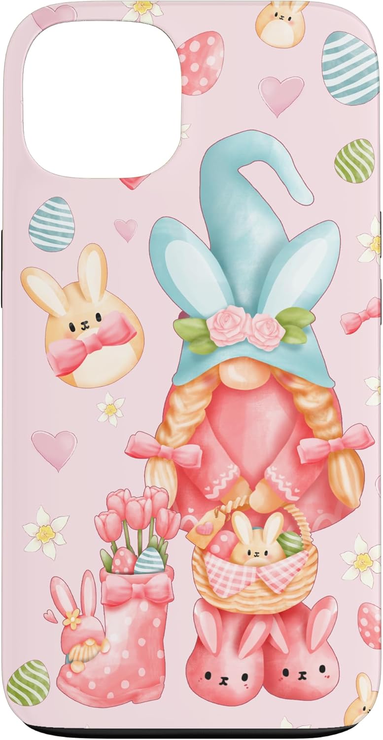 Cute Gnome Girl With Bunny Ears Pastel Spring Easter Gnome Case for iPhone XR