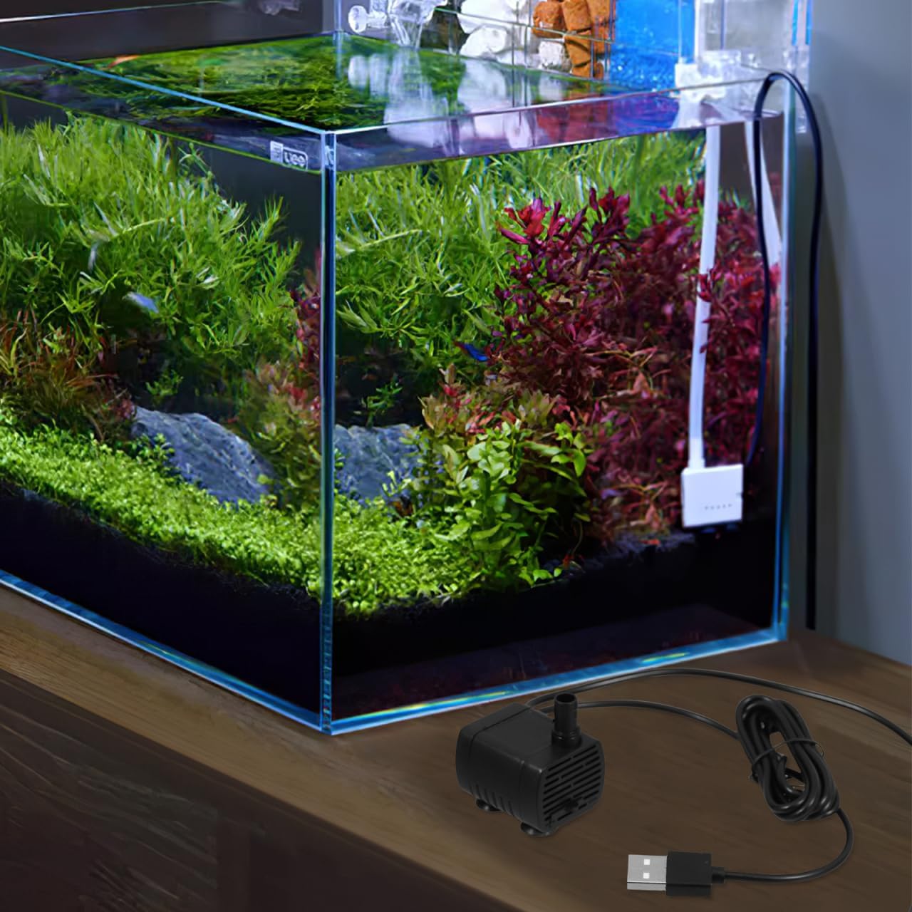 BESPORTBLE Micro Submersible Water Pump for Aquarium Fish Tanks and Garden Fountains Compact Quiet Usb Pump with Led Light for Rockery and Decoration