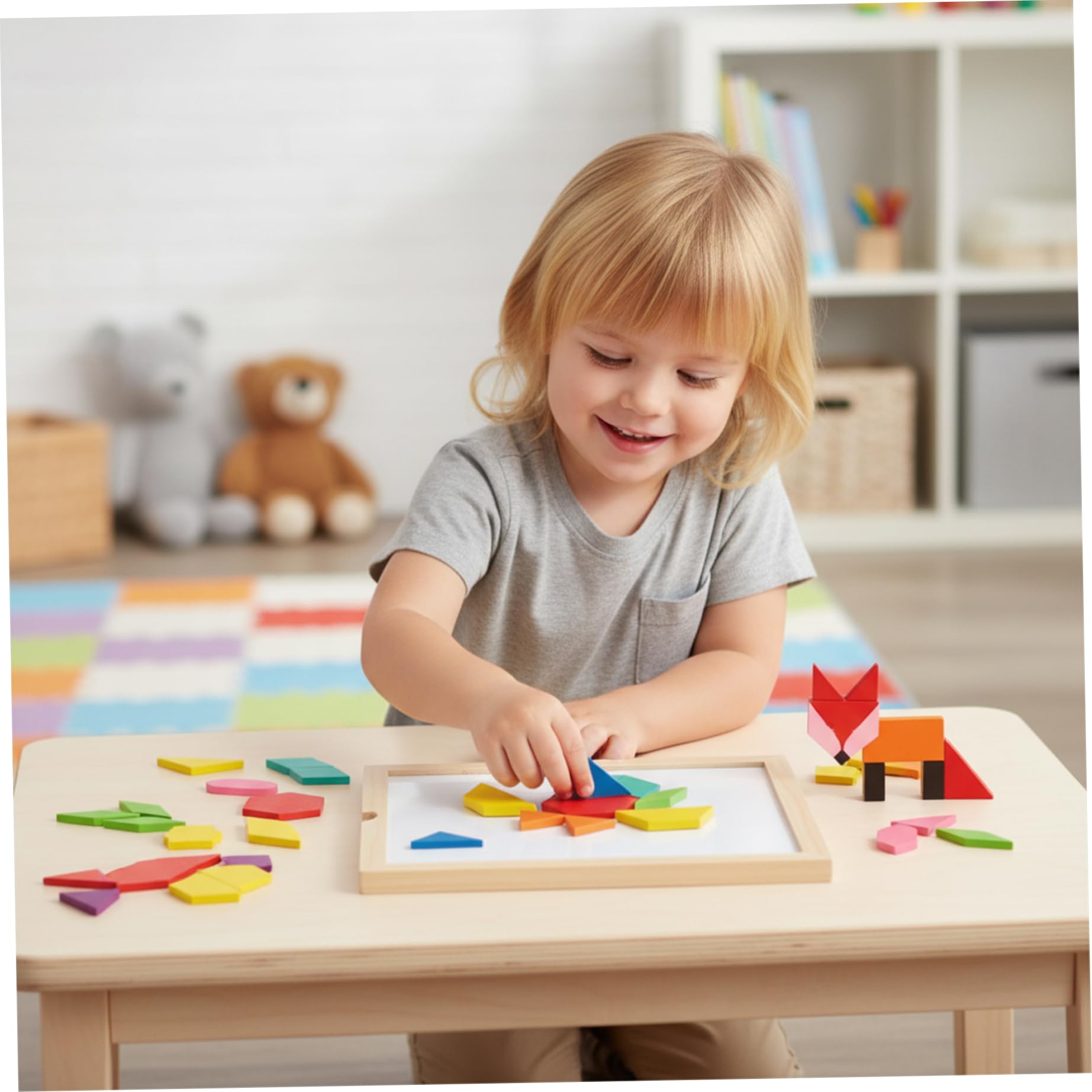 Rompecabezas Tangram, Rompecabezas magnéticos de Madera con Tarjetas de diseño, Juguetes de Aprendizaje para niños de 3 a 8 años, de geometría Tangram, 220 Piezas