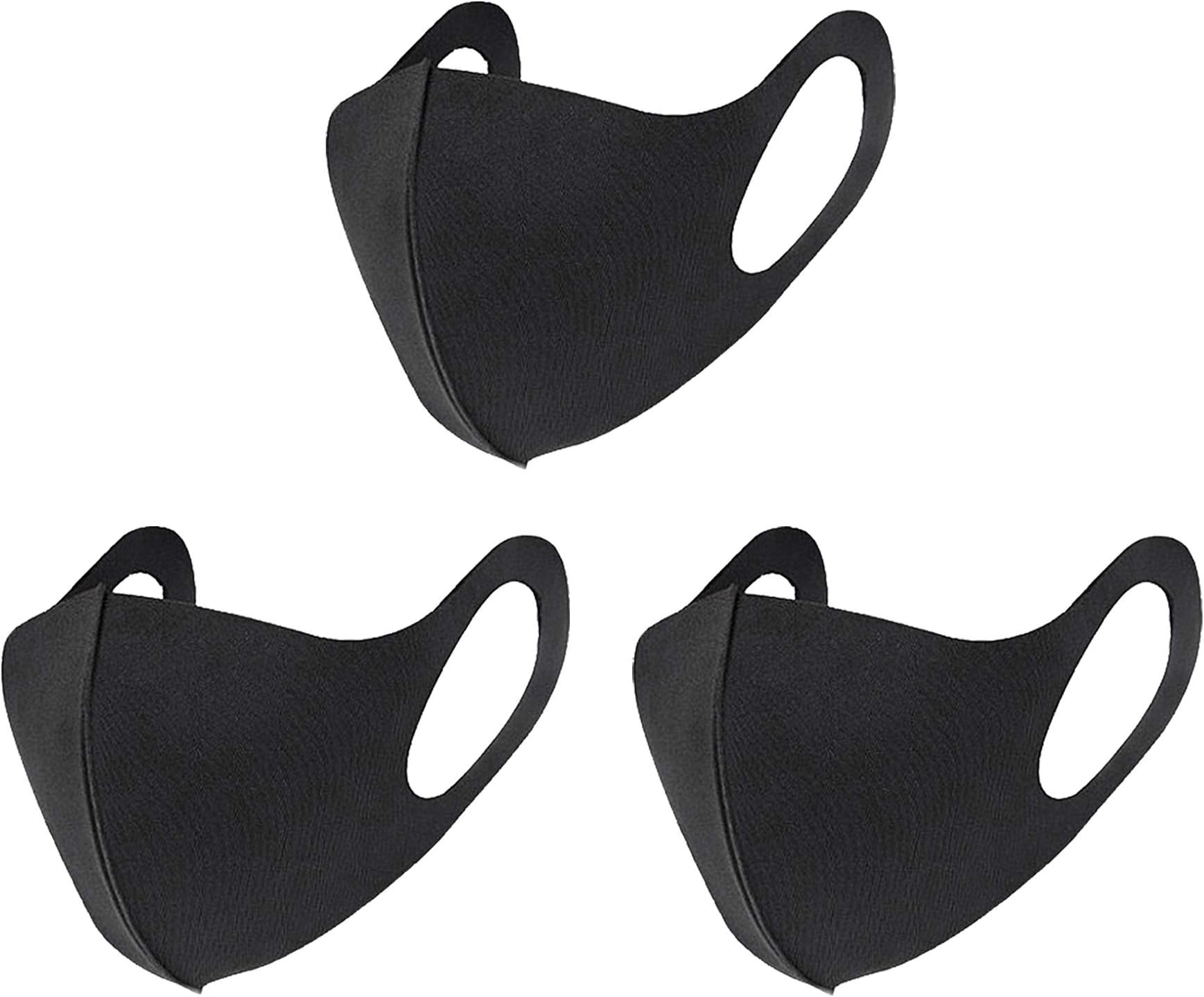 LAPCOS Polyester Face Mask Set (3 Pack,Black) Washable&Reusable Black Face Mask For Adults - Breathable&Lightweight Face Shield For Work,Sports,&Outdoors,Flexible Fit For Men,Women&Teens