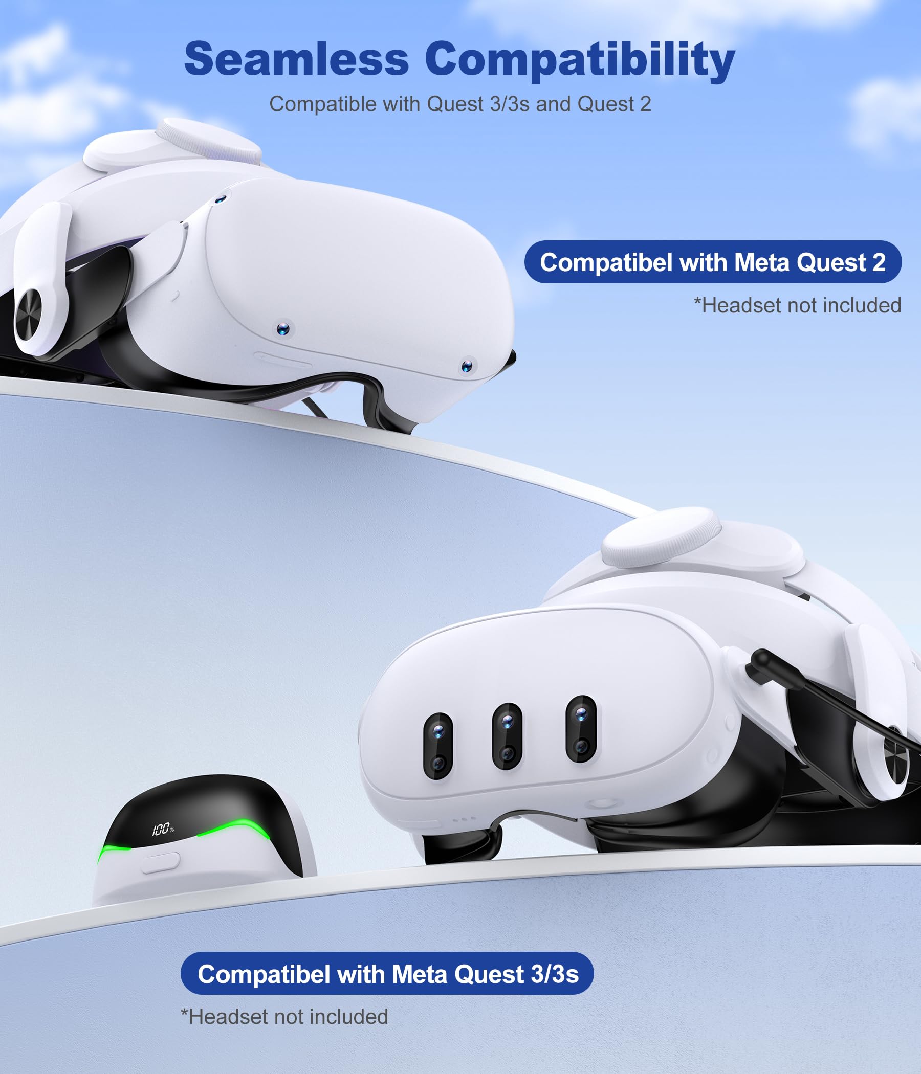 Sangle de tête confortable améliorée pour Meta Quest 3/3S/Meta Quest 2 avec batterie magnétique de 6700 mAh, casque de réalité virtuelle, sangle de rechange pour Oculus Quest 3/3S/2, durée de lecture