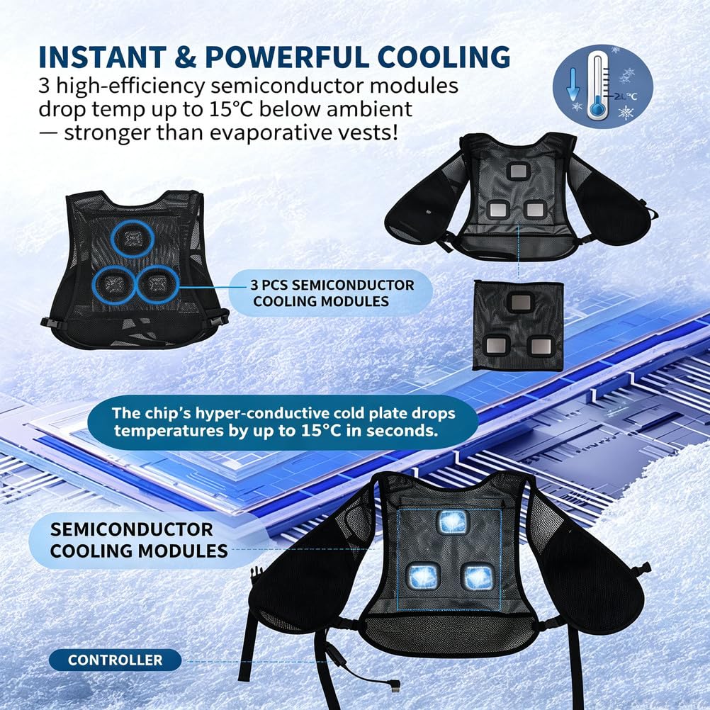 Chaleco Refrigerante Con Semiconductores, Chaleco De Aire Acondicionado Portátil Para Hombres Y Mujeres, Para La Construcción, Los Viajes Y Las Actividades Al Aire Libre En Los Calurosos Veranos