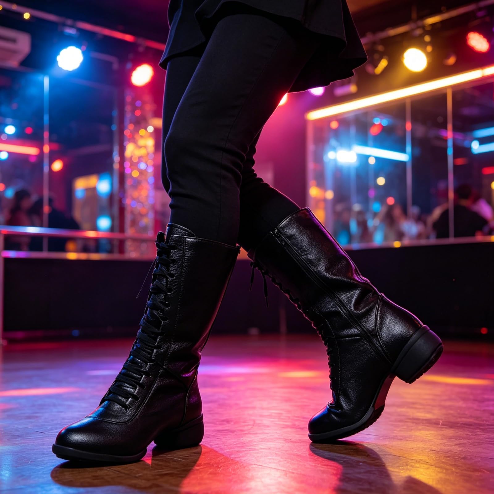 Stivali Ballo Jazz da Donna Stivaletti Moderni da Ballo da Sala in Pelle con Punta Chiusa Allacciatura Suola Divisa Tacco Basso Scarpe da Ballo Latino