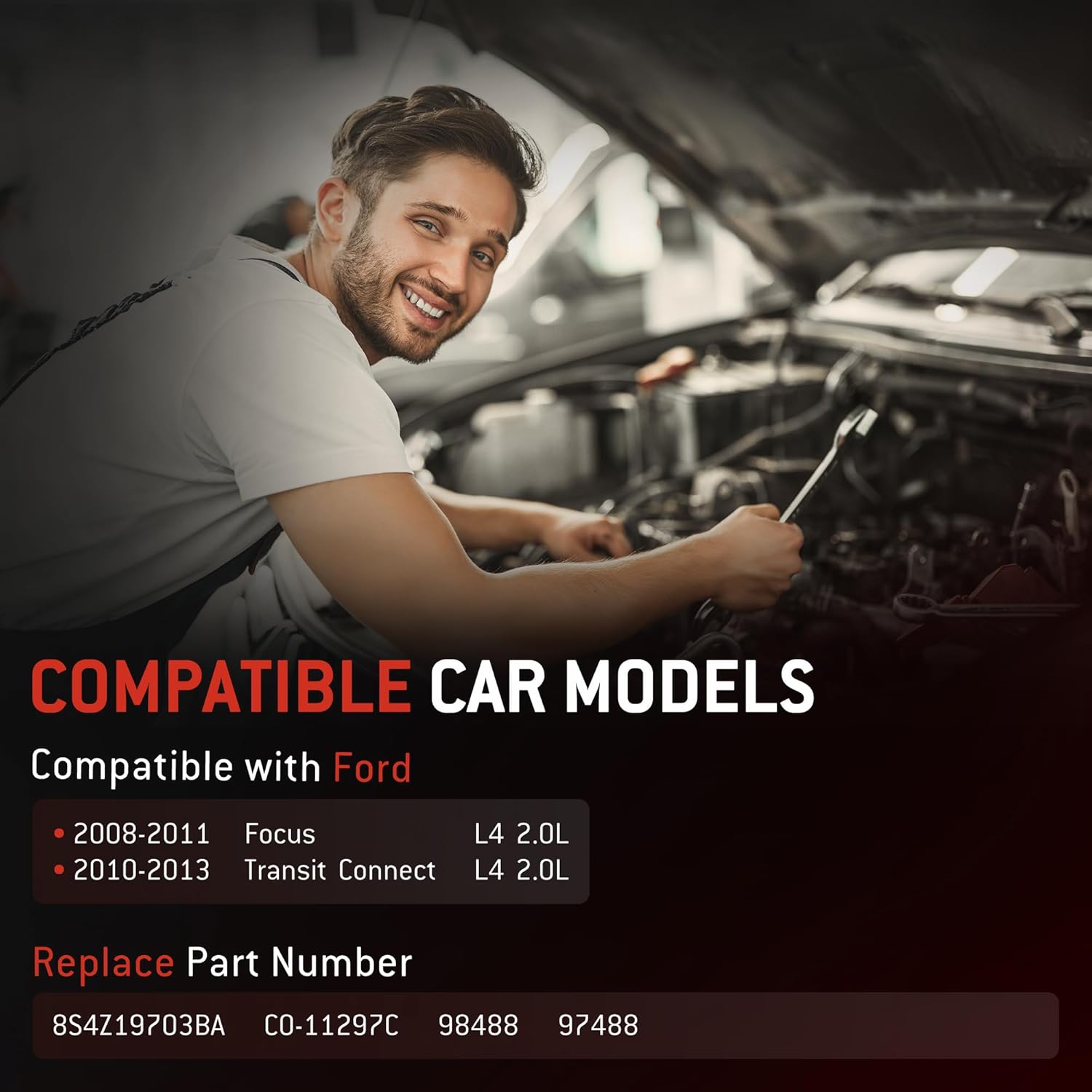 HYR Automotive Air Conditioning Compressor AC Compressor with Clutch Compatible with Ford Focus 2008-2011, Transit Connect 2010-2013, 2.0L, 6 grooves, 8S4Z19703BA, 98488