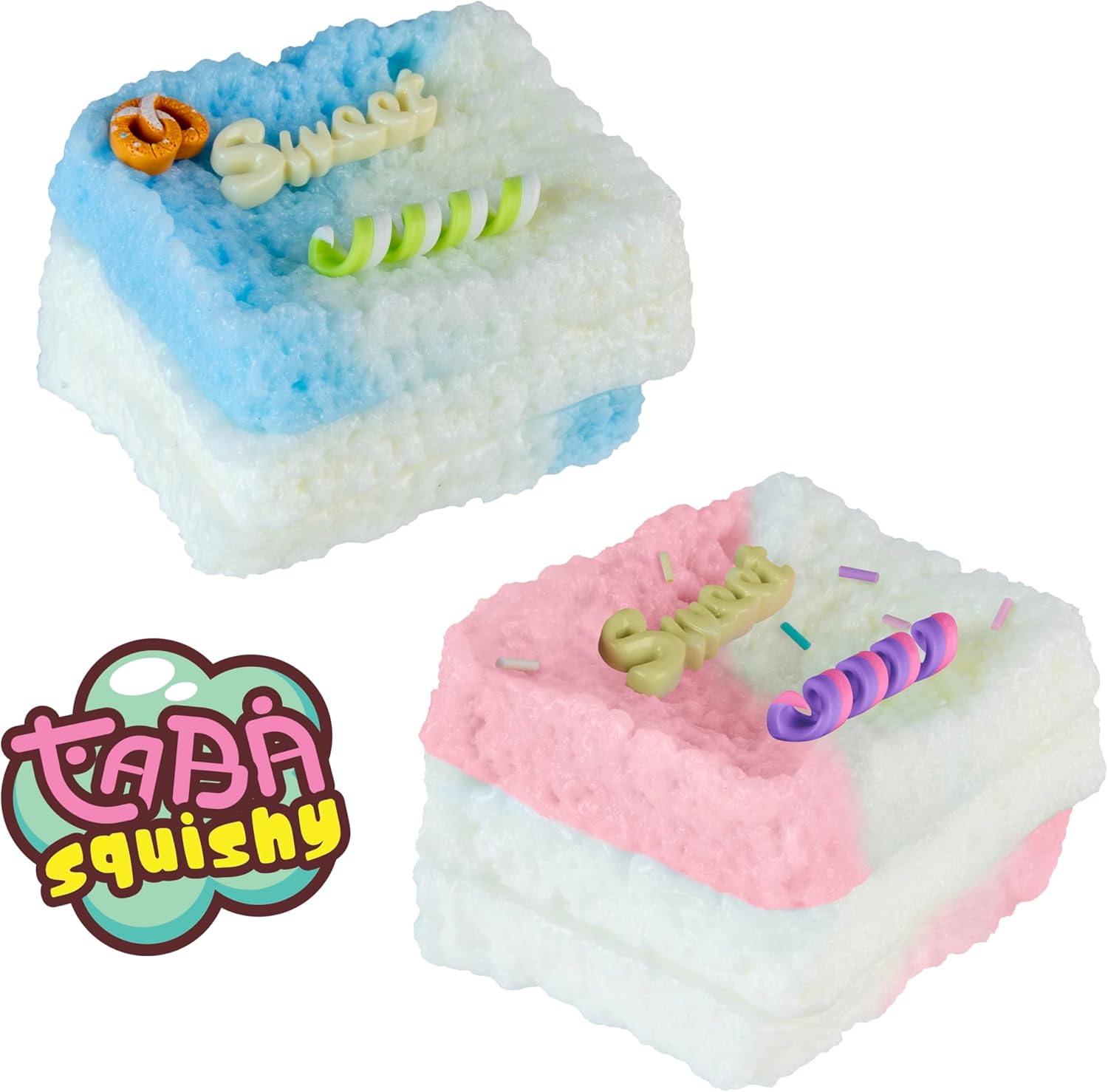 ORB Tabalicious Sweet Treats TABA Squishy Cake Toy 2 Pack - Soft, Sticky, Colorful Play Squishy Food Dessert TABA Squishies - Fun Stress Relief - Fidget and Sensory Squishy Toys for Kids and Adults