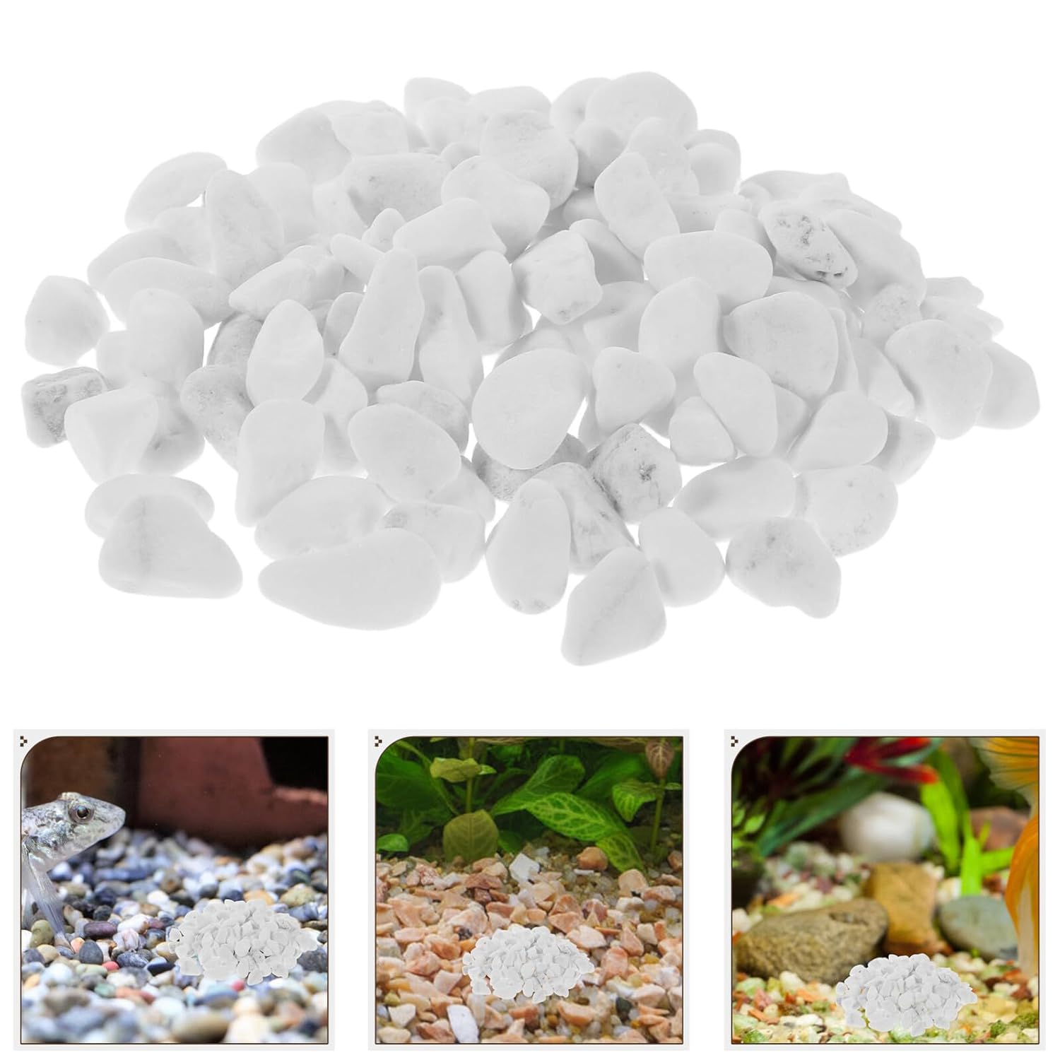 White Aquarium Gravel and Succulent Potting Stones, 2lb Natural White Pebbles 8-12mm for Fish Tank Landscaping, Vase Filler, Indoor Outdoor Plant Pot Decoration, Garden Pathway