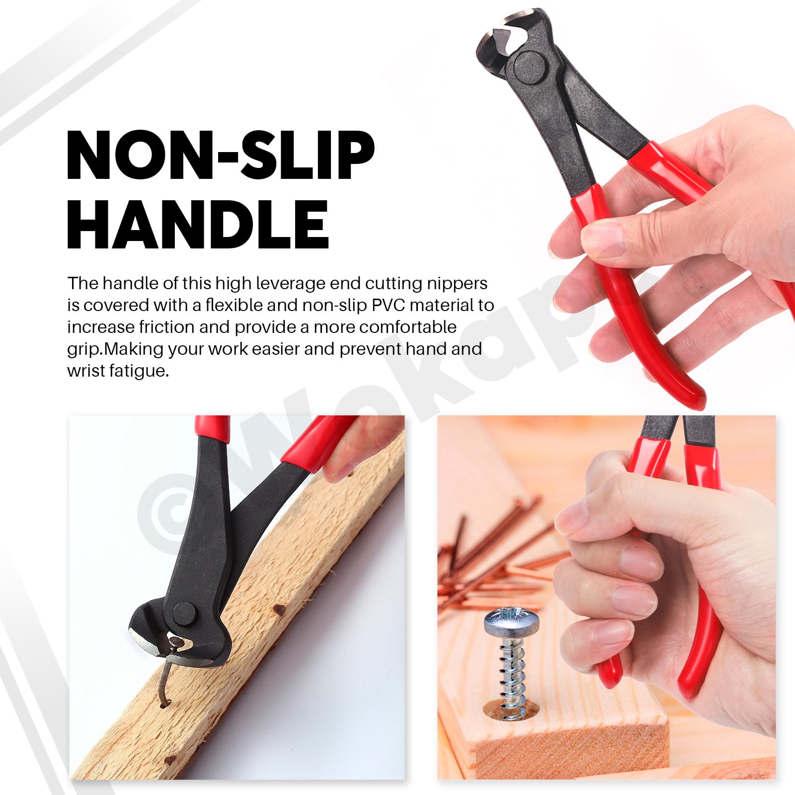 Wokape 6-Inch Red Steel Nail Puller – End Cutting Pliers With Non-Slip Handle, Carpenter Pincer For Nail Removal, Wire Cutting & Bending