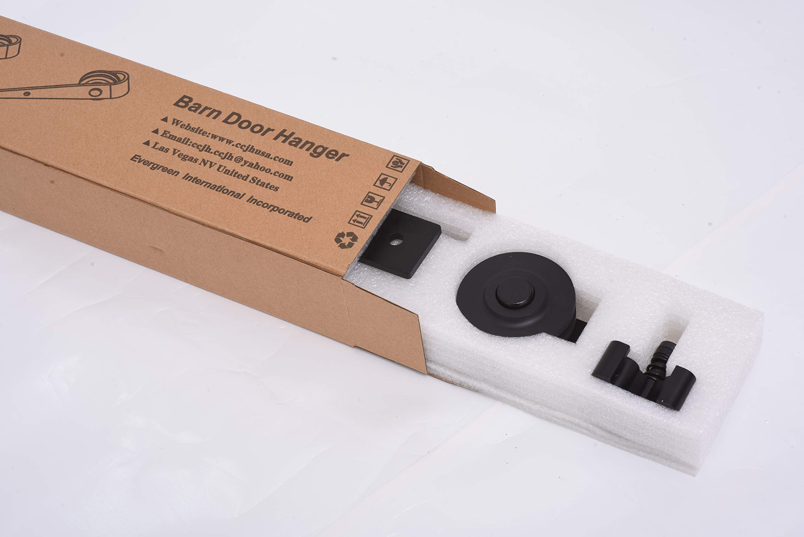 Kit de herrajes para puerta corrediza de madera de granero negro de 228 cm para puerta doble, funcionamiento suave y diseño para una fácil instalación y uso duradero