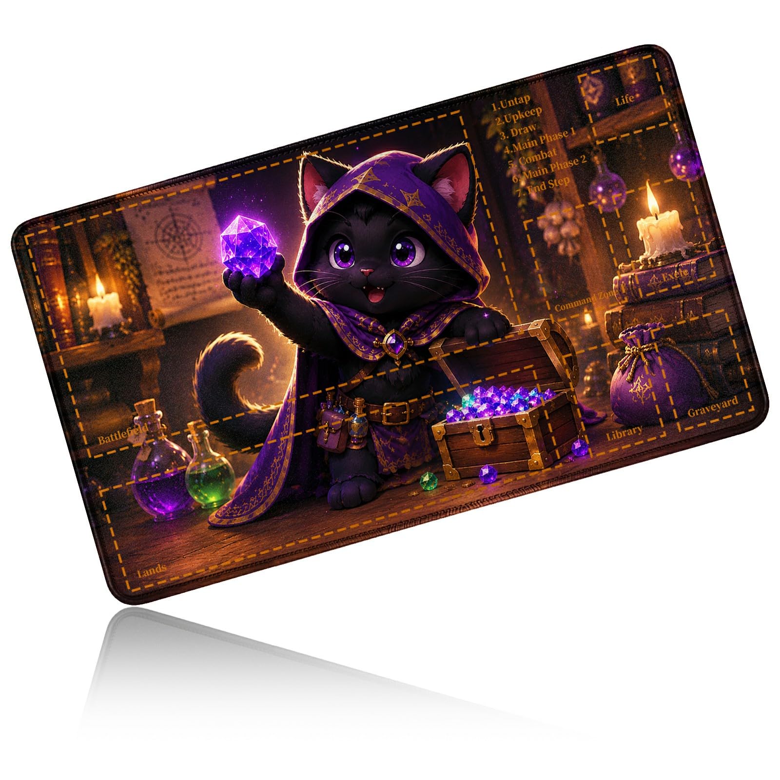 Dikoer for MTG/TCG Playmat w/Zones Commander Deck Mat, Purple Crystal Cat โ image 1