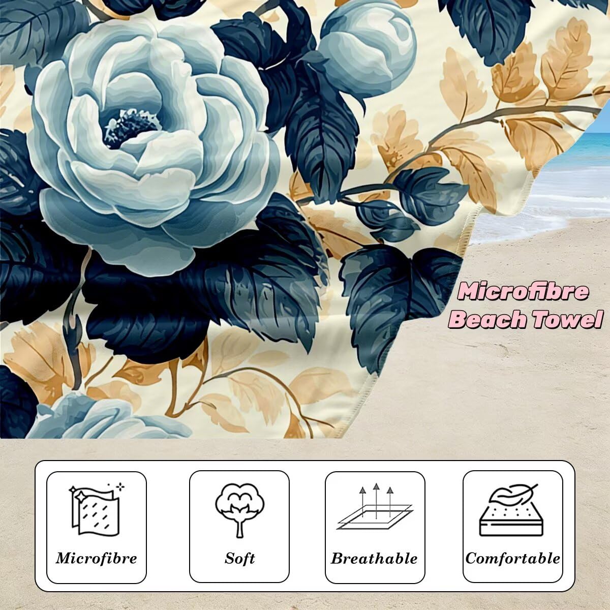 Toalla Playa 80x160 cm, Toalla Gimnasio Microfibra Secado Rapido, Juego de 2 Antiarena Toallas de Playa, Ligera Compacta Toallas Microfibra Grande para Viaje, Regalo Hombre Regalo Mujer (Flor) -4725
