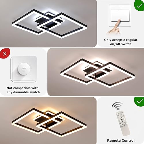 Vista 15 de Becailyer Lámpara de techo cuadrada moderna regulable para sala de estar, dormitorio, cocina, lámpara de techo LED acrílica dorada con control