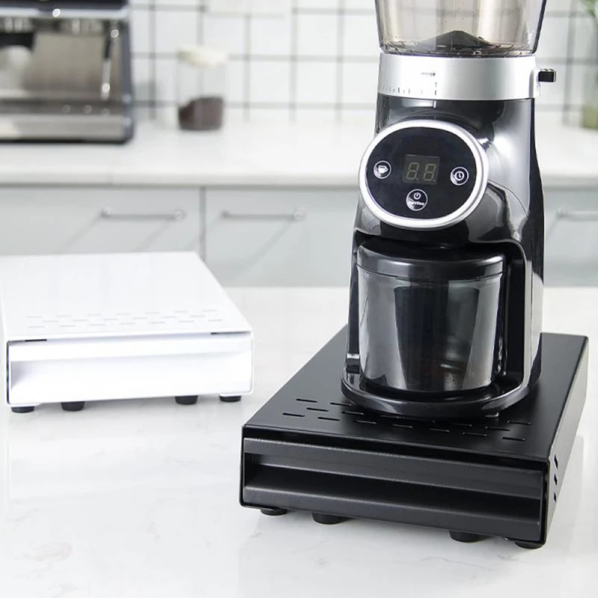 Sacar Acero Inoxidable Caja De Golpes De Café Cajón Espresso Molino Contenedores Con Barra Para Familias O Uso Comercial (Negro)