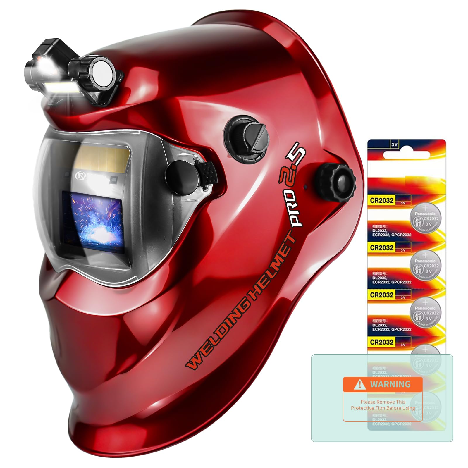 TRQWH Auto Darkening Welding Helmet with Light Solar Powered True Color Welding Hood 2 Arc Sensor Wide Shade 9-13 Welding Mask with Extra Grinding